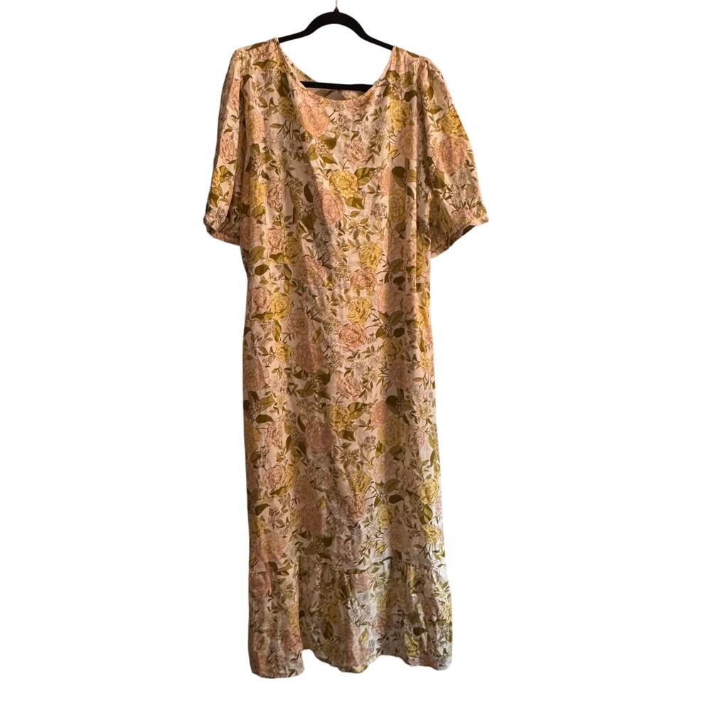 Who What Wear Floral Midi Dress in Pink and Olive Green